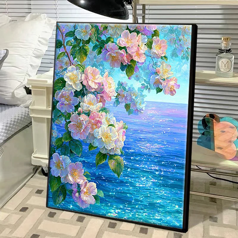 

Алмазная вышивка 5D «Голубой морской цветок» со стразами, пейзаж, для гостиной, ручная работа, DIY, самоклеящаяся, сверкающая алмазная живопись