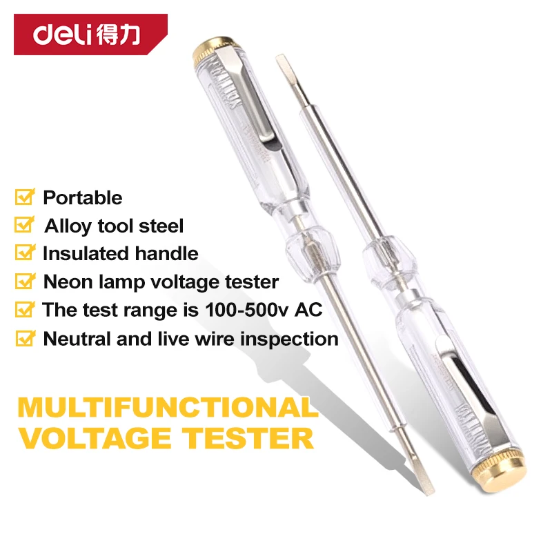 

DELI Electrician Test Screwdriver AC Non-contact Induction Test Pen Voltage Tester 100-500V Flat-head screwdriver