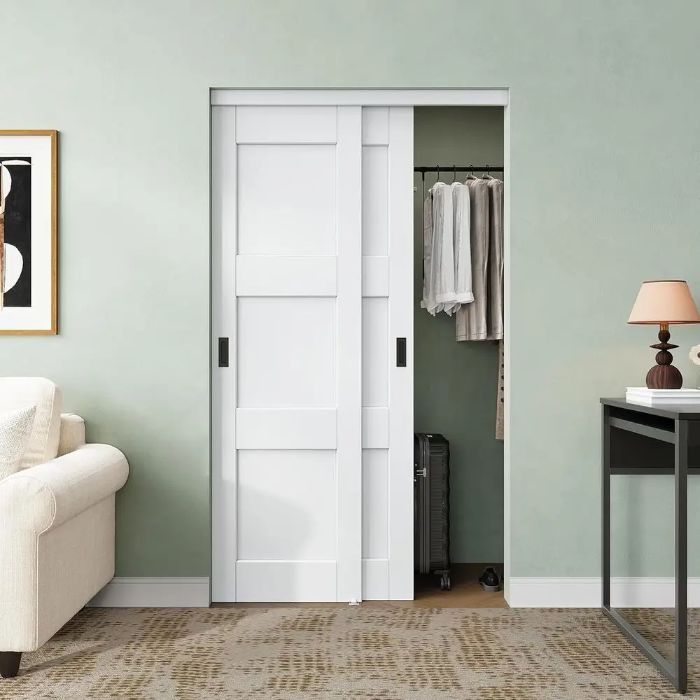 

Sliding Closet Door 48" x 80", 3-Panel Closet Doors with Hardware Kit & Floor Guide, Solid Core MDF Panels for Bedroom with Pain