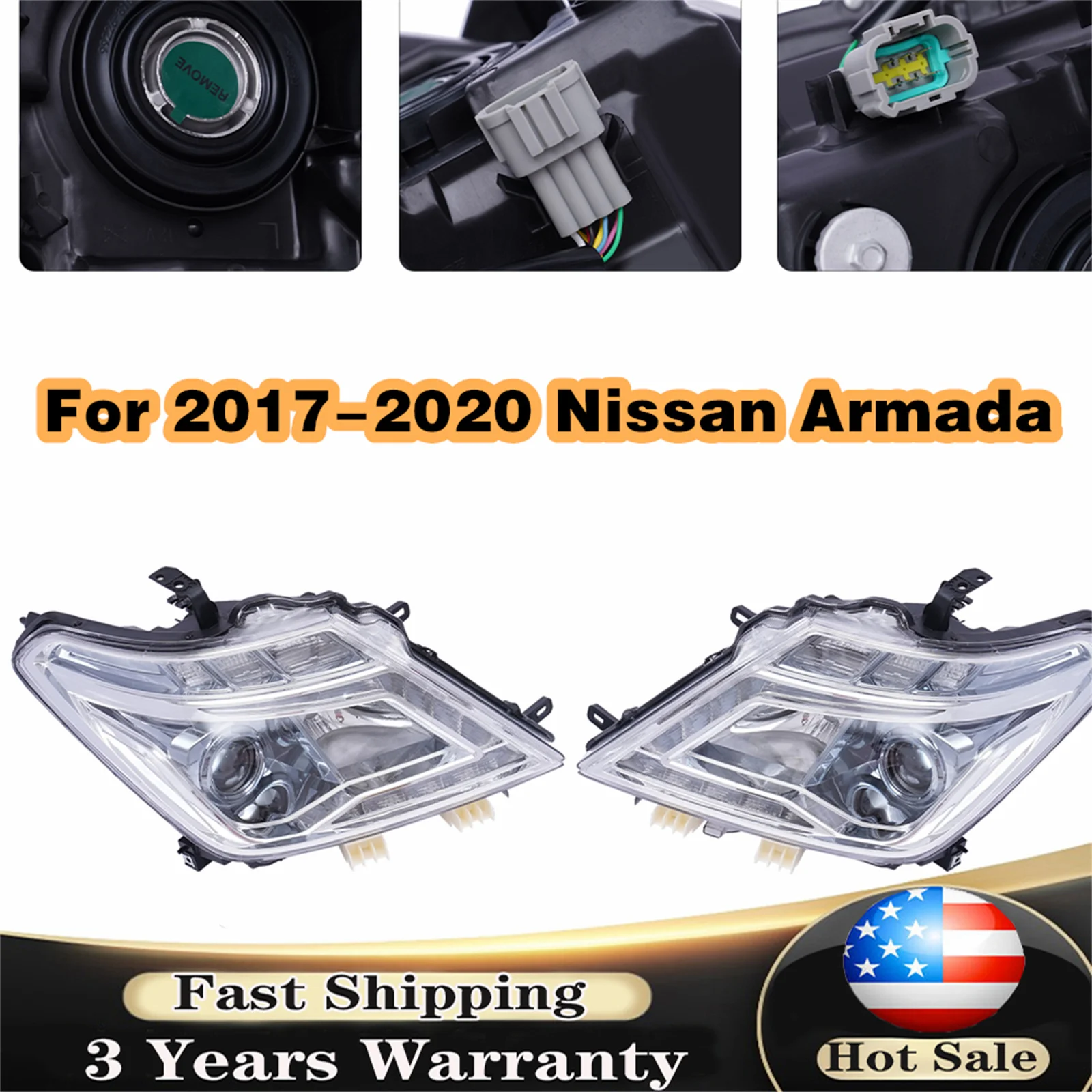 Left & Right 1Pair Halogen Headlights LED DRL Headlight Assembly For 2017-2020 Nissan Armada