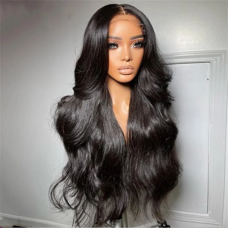 

Glueless Natural Black Soft 26“Long 180Density Natural Wave Lace Front Wig For Women With BabyHair Preplucked Daily Cosplay