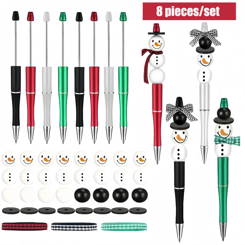 6/8/9PC Christmas Snowman Jewelry Candy Gingerbread DIY Beaded Ballpoint Pen And Beads Ribbon Set Handcrafted Kit Holiday Gifts