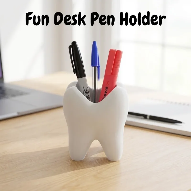 3D Printed Tooth Shape Storage Rack Desktop Holder for Toothbrush Makeup Pen Bathroom Desk Organizer Home Aesthetic Decor