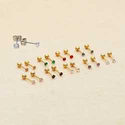 20G Mini 2MM Colorful AAA Zircons Stainless Steel Screw Back Stud Earrinngs Delicate Jewerlry