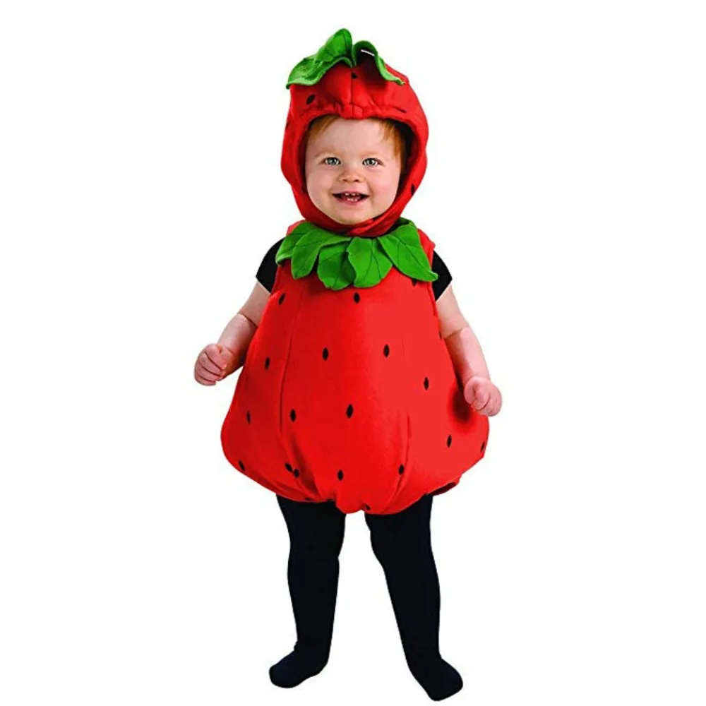 Cute Creative Strawberry Costume Set Fruit Shaped Christmas Halloween Performance Clothing Cosplay Clothes Boys Girls