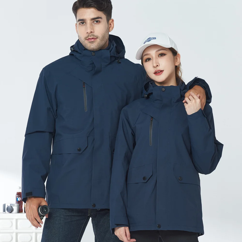 Autumn Winter Men's Multiple Pockets Hiking Coat Thickened Coral Fleece Mountaineering Waterproof Detachable Couple Work Clothes