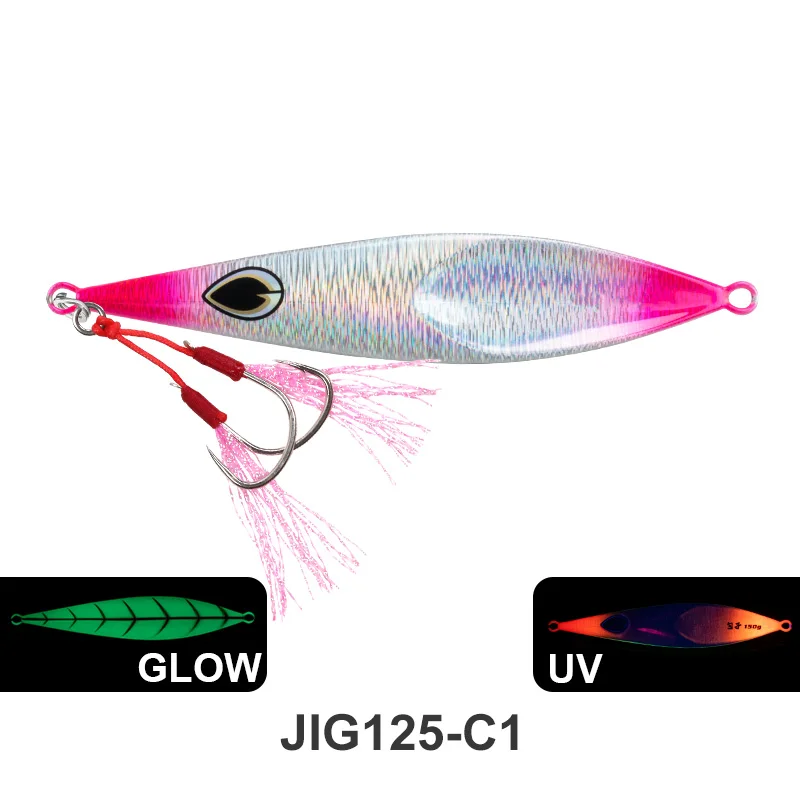 TEASER J125 80g 100g 150g Slow Pitch Jigging Köder Angeln Jigbait Löffel Metall Jig Köder Salzwasser angeln Glow Metall Jig Köder