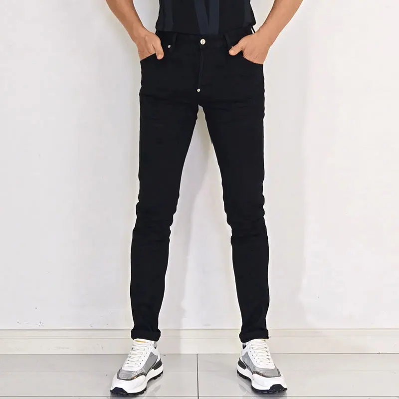 Hombre Black Solid Color Slim Fit Skinny Jeans Mid Rise Stretch Casual Daily Denim Jeans