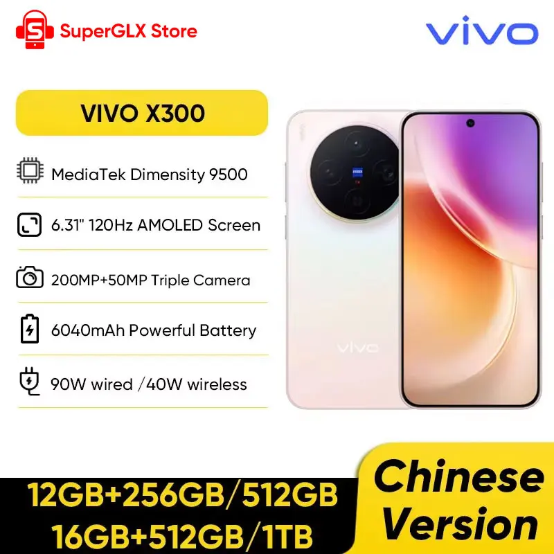 

VIVO X300 Chinese Version 5G Smartphone Dimensity 9500 6.31'' 120Hz Screen 200MP Camera 6040mAh Battery 90W Charge Support NFC