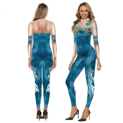 IOOTIANY Women Mermaid 3D stampa digitale tuta attillata manica lunga tuta elastica Costume Cosplay Zentai Suit