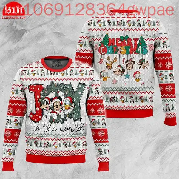 Disney Land Christmas Ugly Men and Women Sweater Mickey Joy To The World Sweater Mickey And Friends Santa Epcot Xmas Sweater