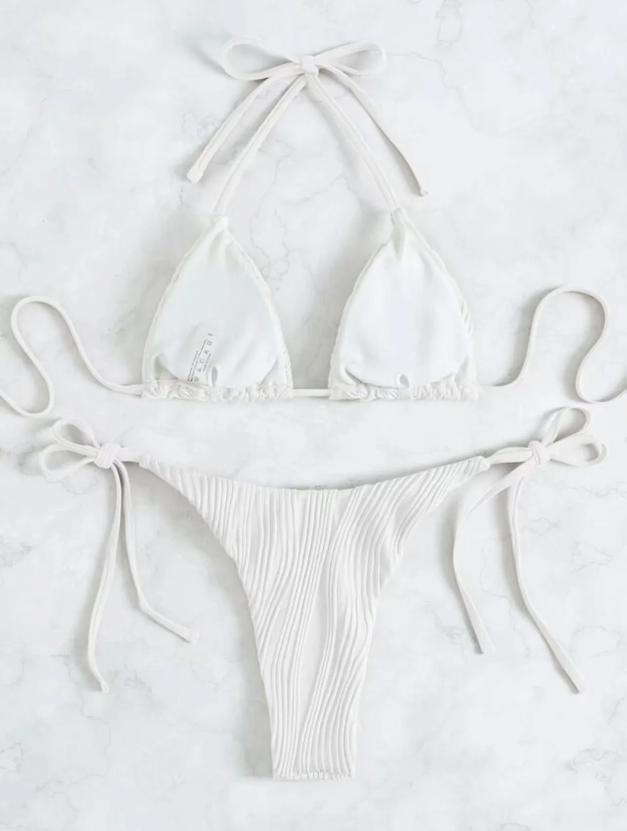 여성용 골지 타이 사이드 비키니 수영복은 솔리드 로우 웨이스트 투피스 홀터 레이스 업 수영복 비치웨어 입욕