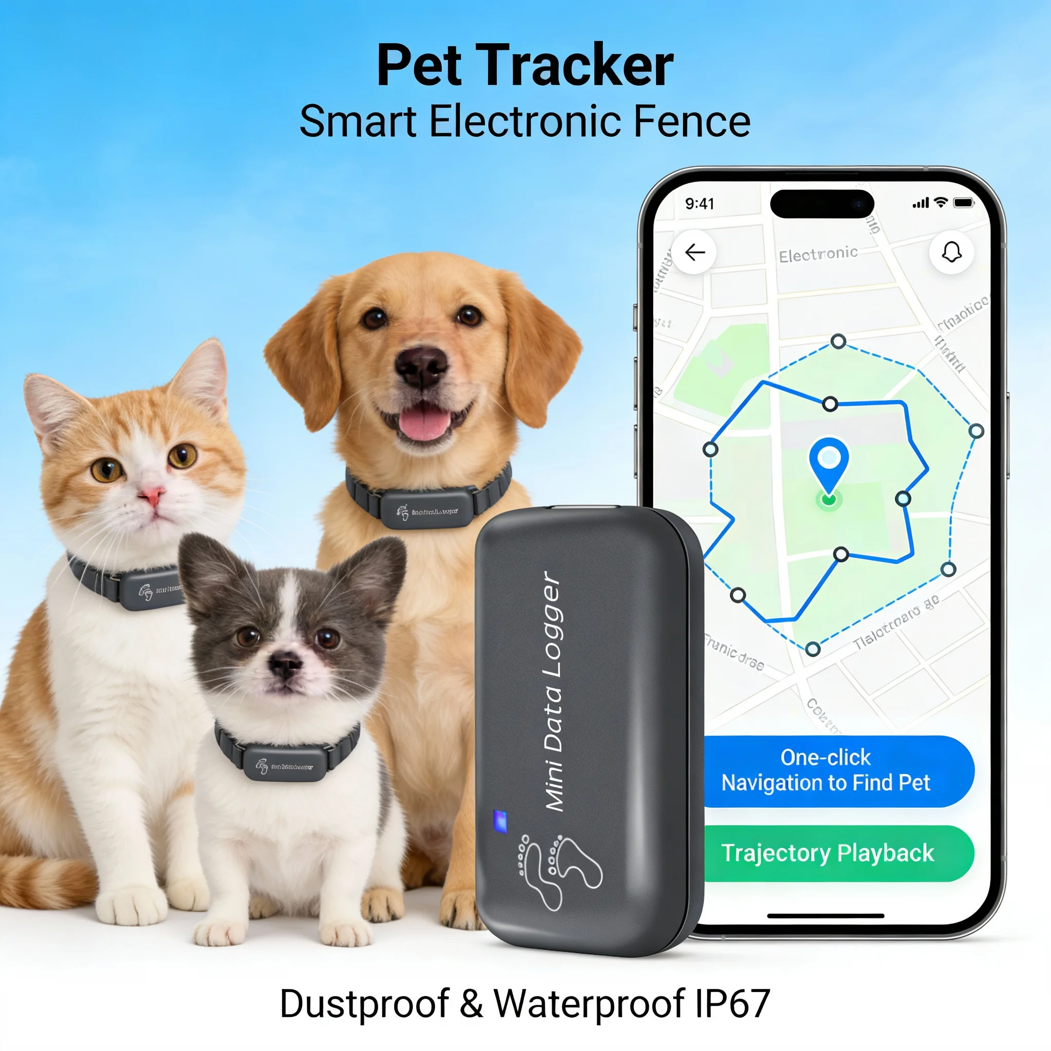 GPS tracker with adjustable collar for tracking pet trajectories, outdoor tracking device, pet GPS tracker