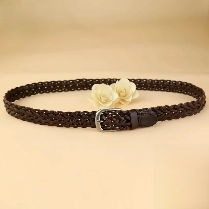 女性のカジュアルレザーベルト織りウエストベルトトップレイヤー牛革軍事訓練特別なファッション装飾パンツベルト