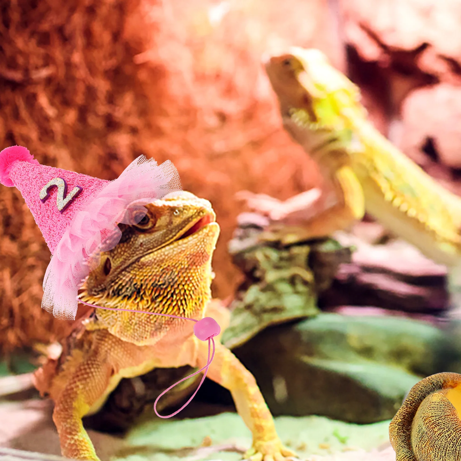 

Lizard Birthday Hat Adjustable Soft Cloth Pet Supplies Halloween Costume Christmas Decorative Pink Color Lightweight