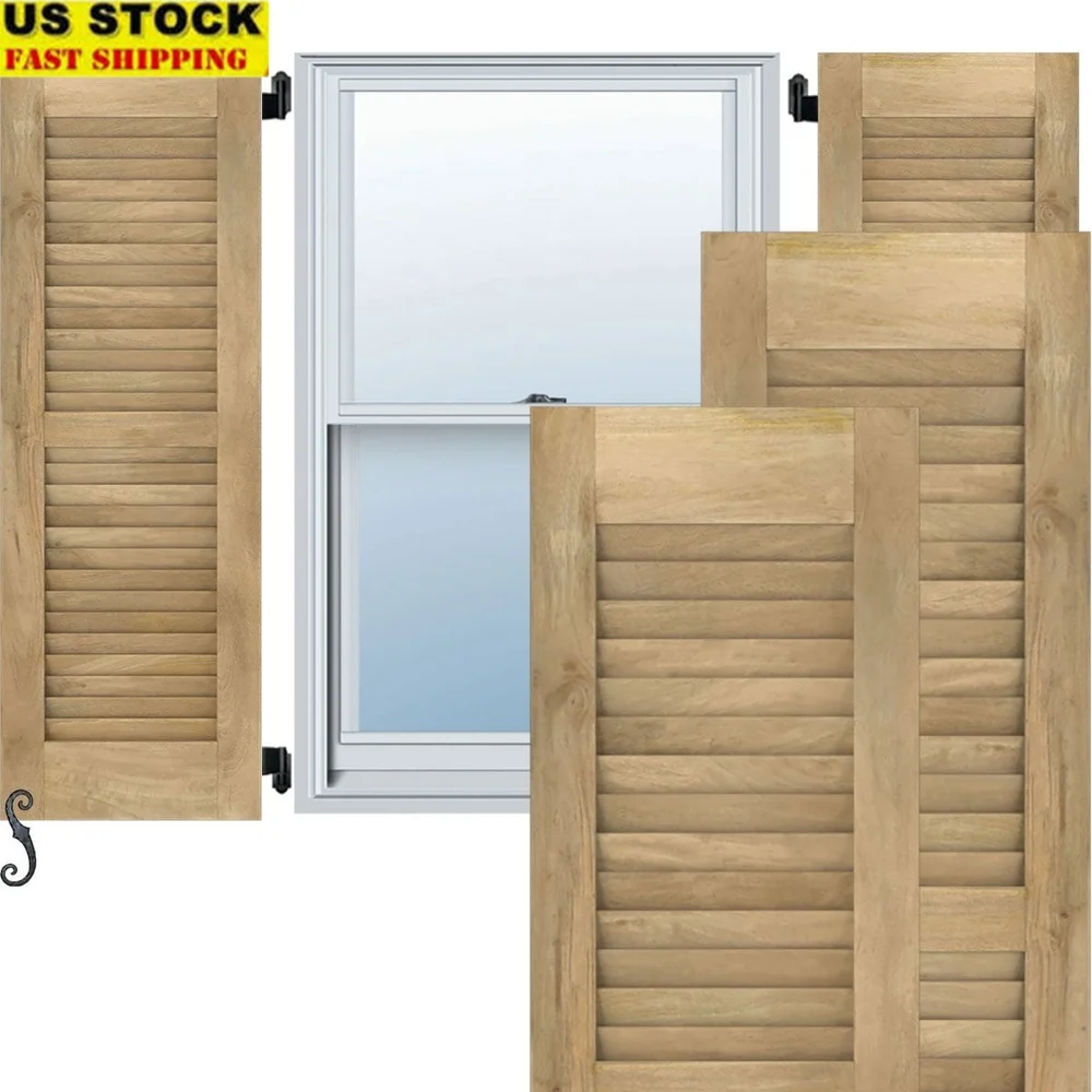 Persianas exteriores de madera de mango ecológicas, par de madera auténtica duradero, diseño de persiana clásica, características hermosas sostenibles, actualización