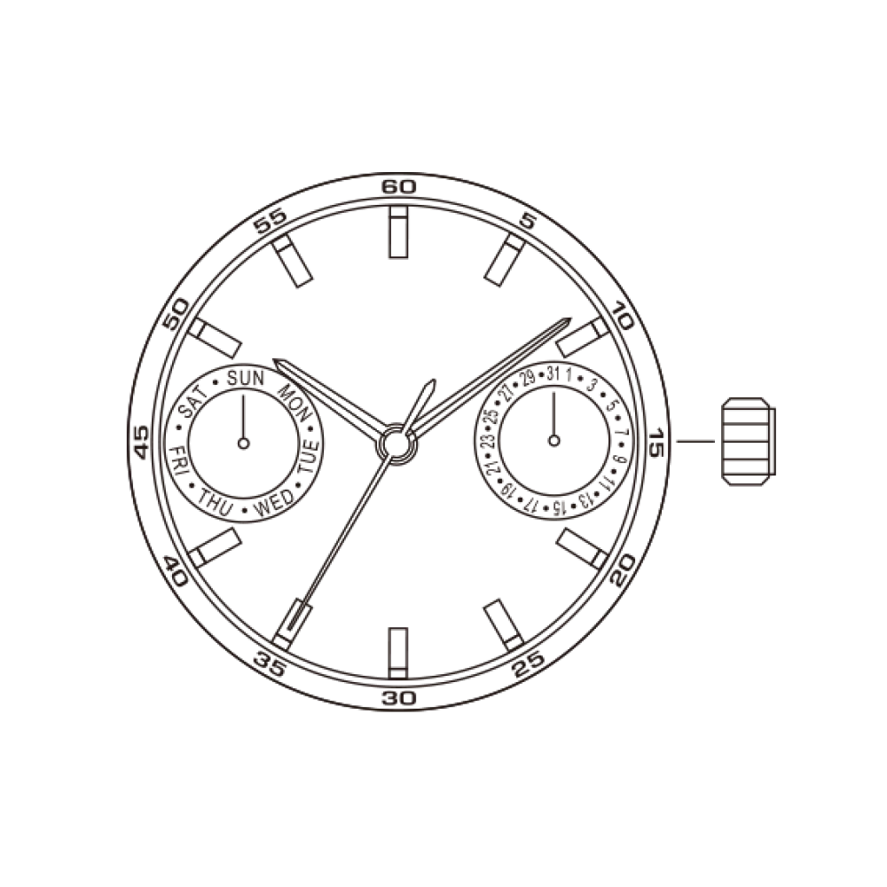 ساعة sumon متعددة العيون ، PE802 ، PE80 ، 3 ، 9 ، التاريخ ، اليوم ، حركة الكوارتز ، البديل ، 6p25