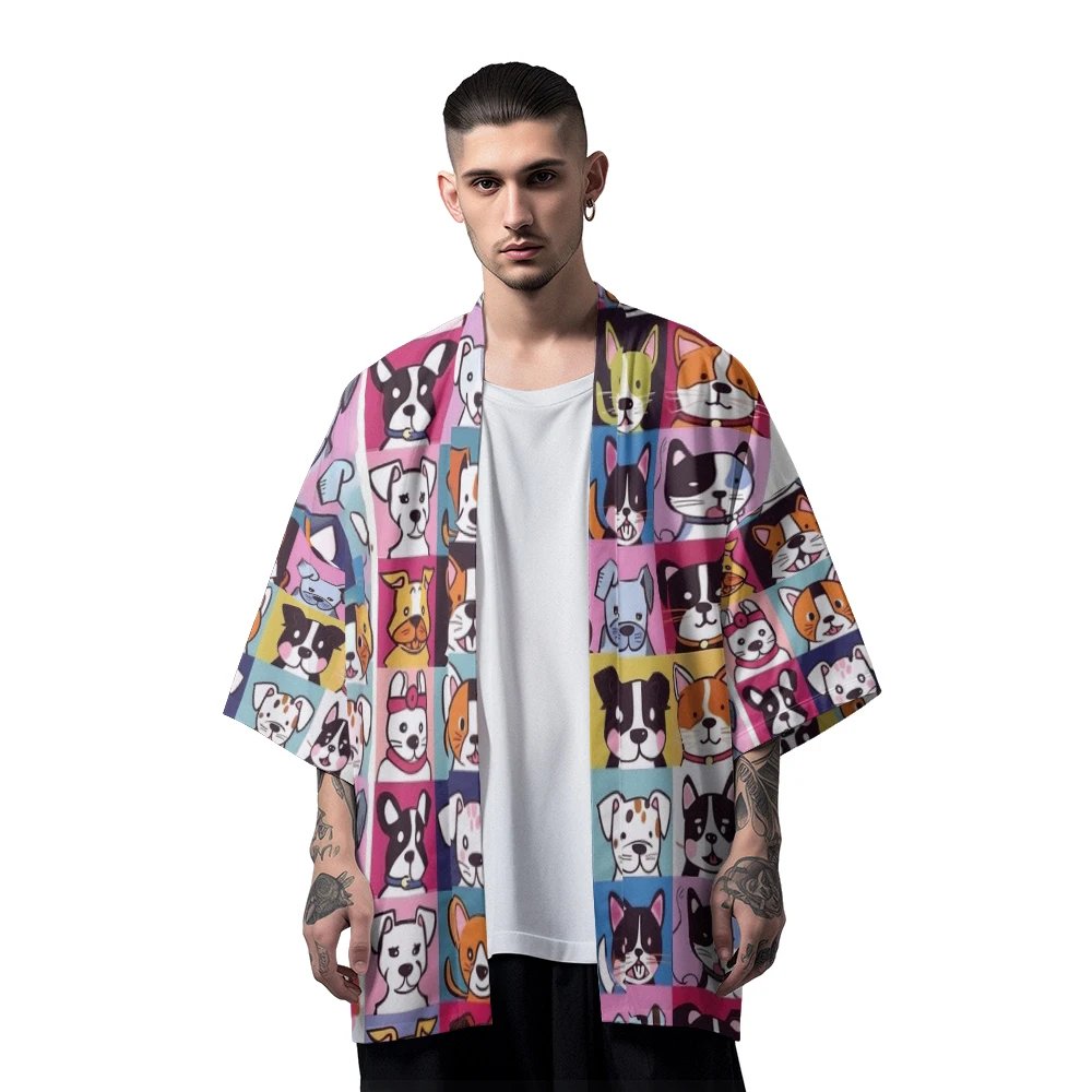 Classic Chinese Style Design Sense of National Tide Anime Multi-pattern Robe Men's Fashion Casual Kimono Men's Tops