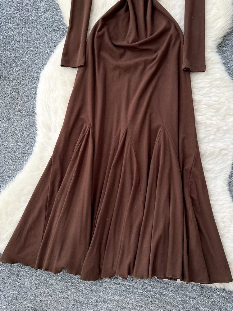 تنورة كورية Sle مستديرة Ne Long Sve Dr للسيدات لخريف 2025 ملابس داخلية للتخسيس ذيل Fi طويل Dr تنورة عالية الخصر على شكل حرف a