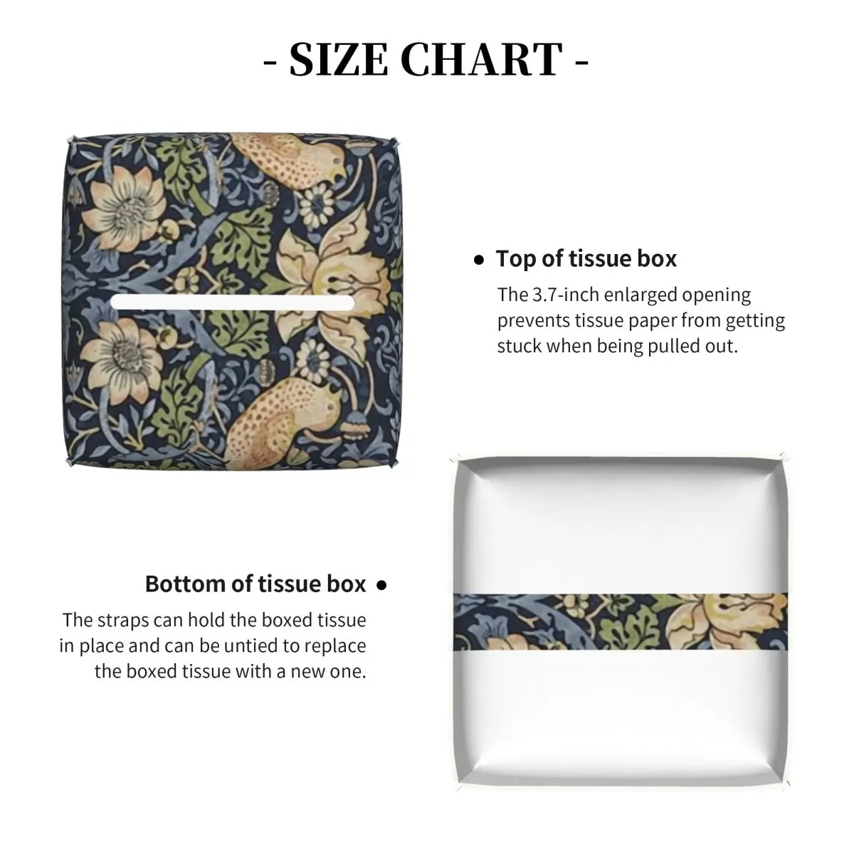 مخصص ويليام موريس الفراولة اللص نمط الأنسجة غطاء الصندوق بو الجلود مربع الوجه الأنسجة حامل الصندوق لسيارة الحمام #4