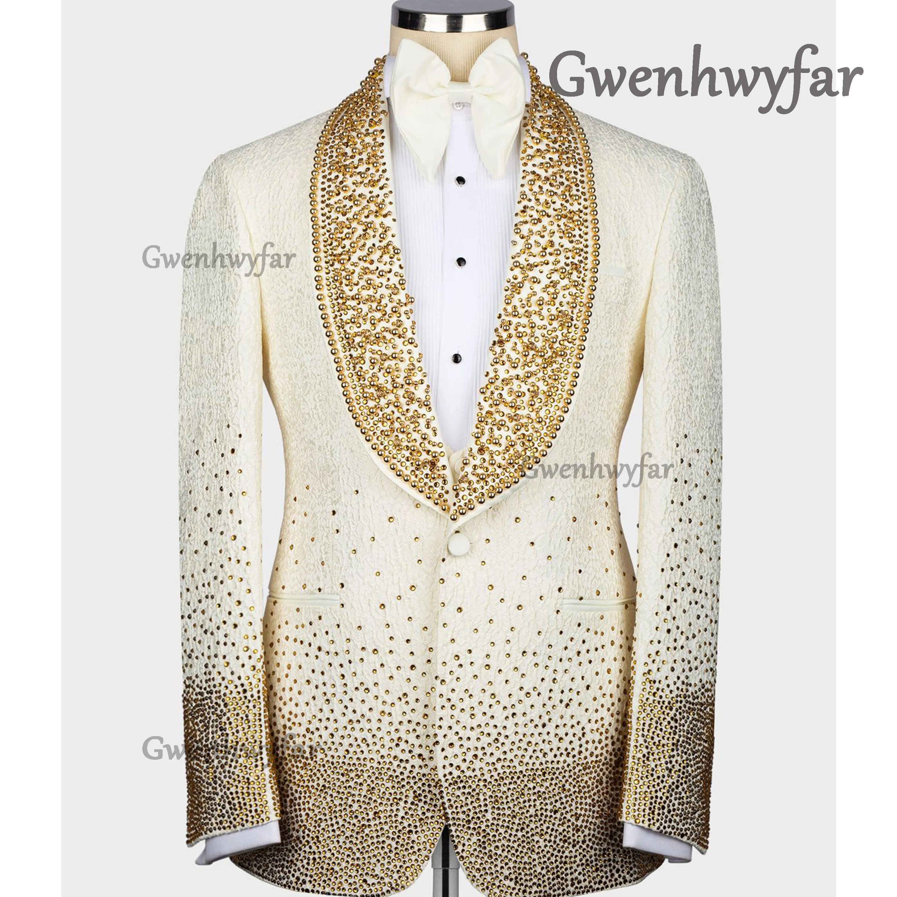 

Gwenhwyfar Customized Slim Fit Mens 2 Piece Single Breasted Suit Luxury High Quality Ornament Tuxedos For Business Wedding Party