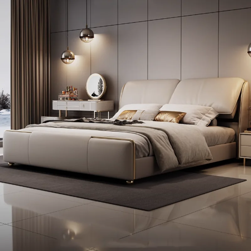 Leather Bedroom Bed Luxury Modern Double Children Frame Sleeping Bed European Simple Design Camas De Casal Unique Furniture