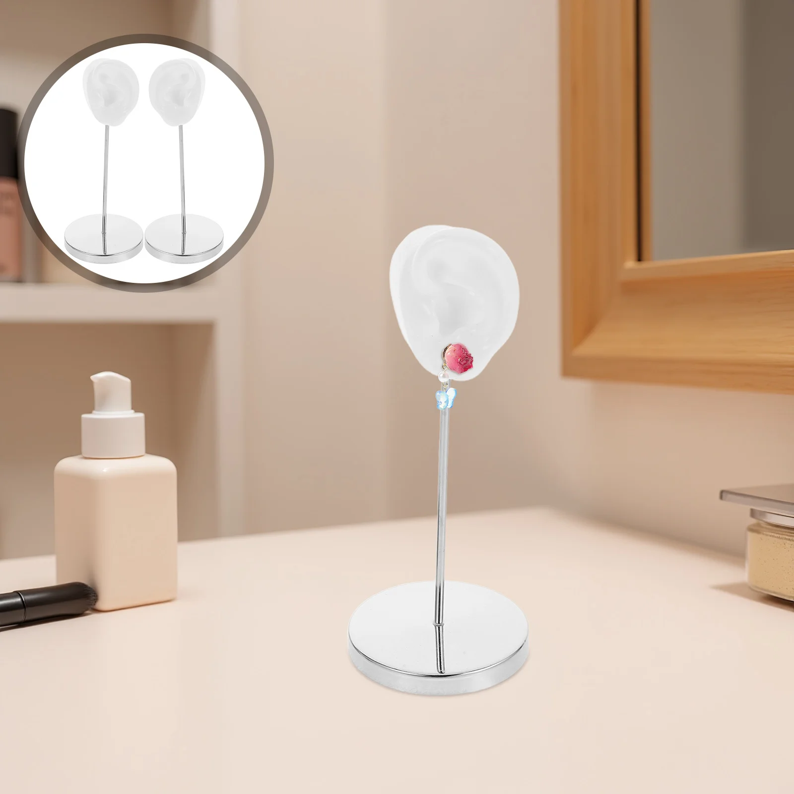 

1Pair Earring Display Stand - Ear Shaped Jewelry Organizer Holder with Metal Base for Store Counter Home Display Studs Hoops