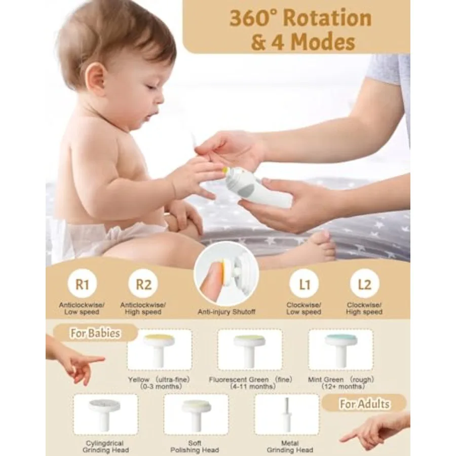 Set tagliaunghie elettrico ricaricabile 26 in 1 con luce automatica per neonati e bambini piccoli Kit sicuro per l'assistenza sanitaria e la cura del bambino