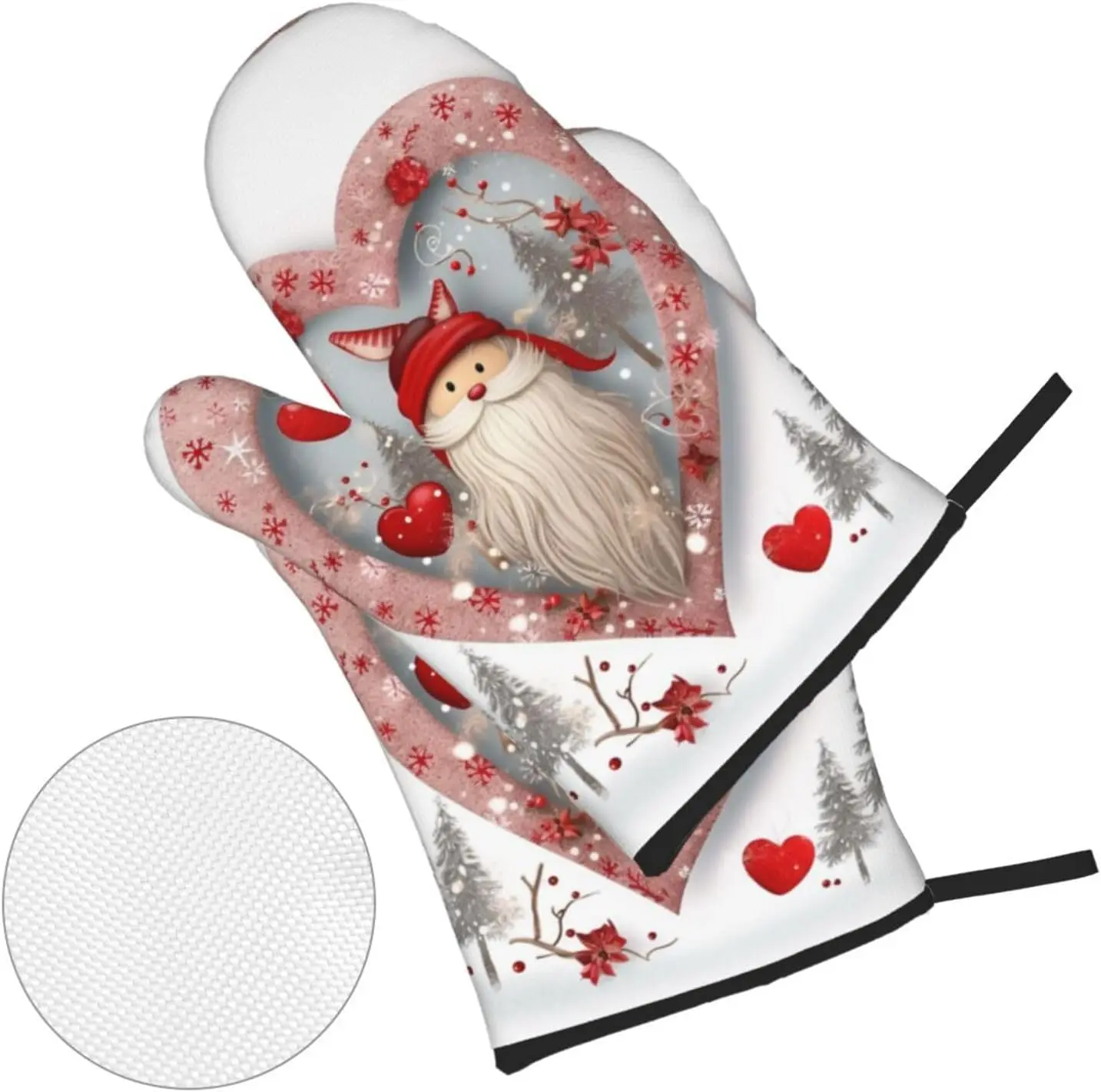 Christmas Heart Print Oven Mitts and Pot Holders Sets of 4 Heat Resistant Oven Mittens Non Slip Kitchen Oven Gloves Hot Pads