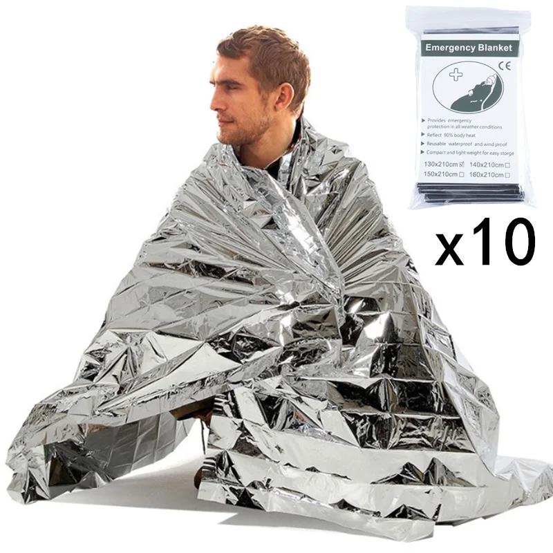 1/2/5/10PCS Emergency Blanket Outdoor Survive First Aid Military Rescue Kit Windproof Waterproof Foil Thermal Blanket Camping