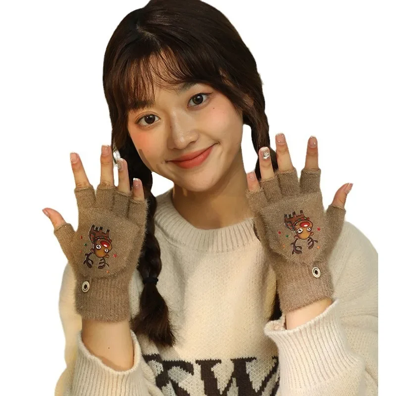 플러시 핑거리스 장갑 여성 겨울 벙어리 장갑 부드럽고 따뜻한 학생 여성 플립 장갑 야외 쓰기 장갑 두꺼운 추위 보호