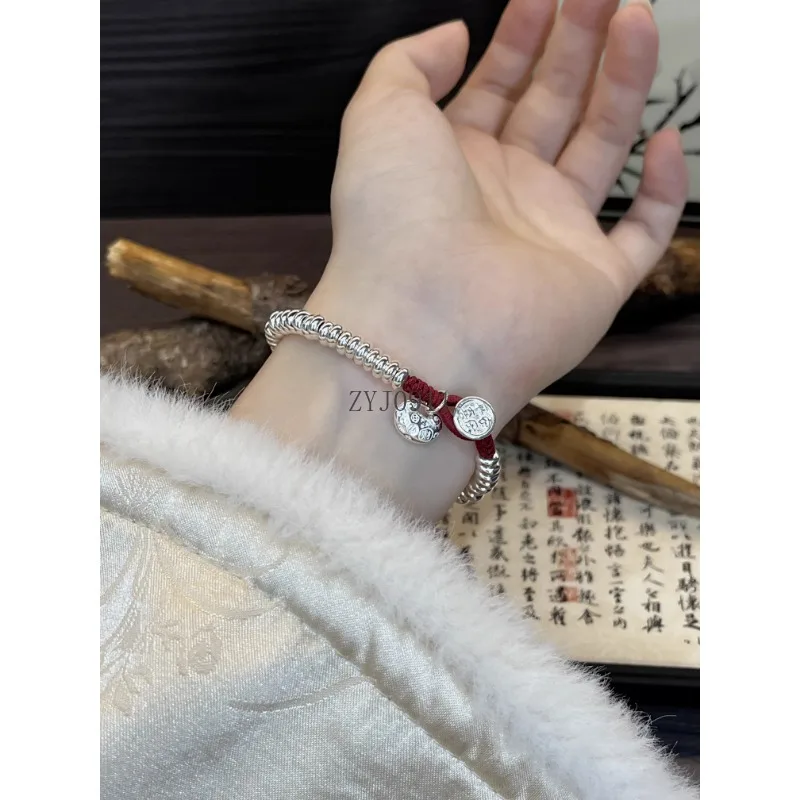 الصلبة جيان قفل أمان الفضة الاسترليني ملفوف سوار جديد عيد ميلاد الصينية حسن الحظ حبل أحمر سوار