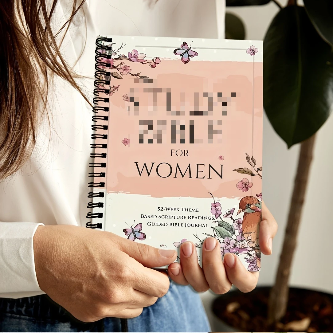 1 Buch, 1-Jahres-Bibel-Studientagebuch, 52-Wochen-Themen, wöchentlicher Schrift, Planer, rosa Blumeneinband, christliches Gebettagebuch, Geschenk