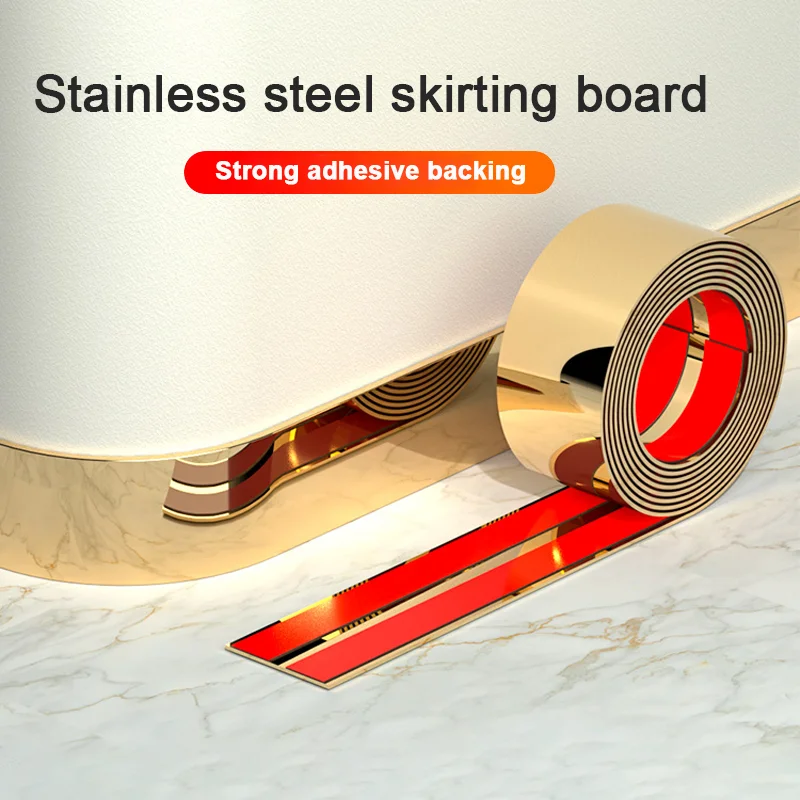 3-Meter Stainless Steel Ultra-Thin Skirting Board, Self-Adhesive Cabinet Skirting Board, Decorative Strip for Covering Ugliness