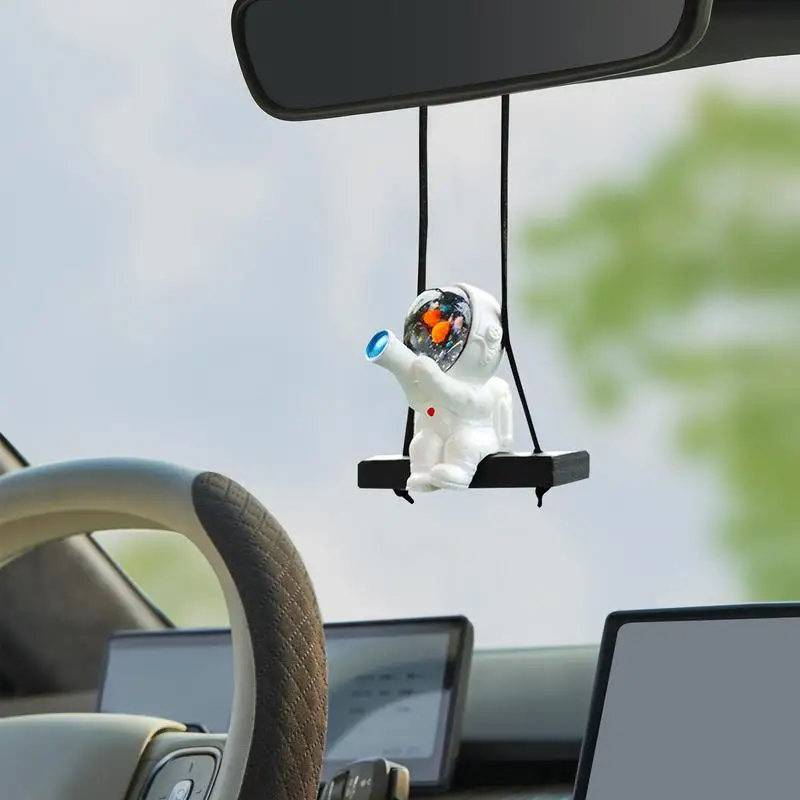 Car Swinging Ornament Holding A Telescope Astronaut Car Rearview Hanger Resin Car Window Pendant Automotive Interior Accessories