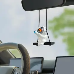 Car Swinging Ornament Holding A Telescope Astronaut Car Rearview Hanger Resin Car Window Pendant Automotive Interior Accessories