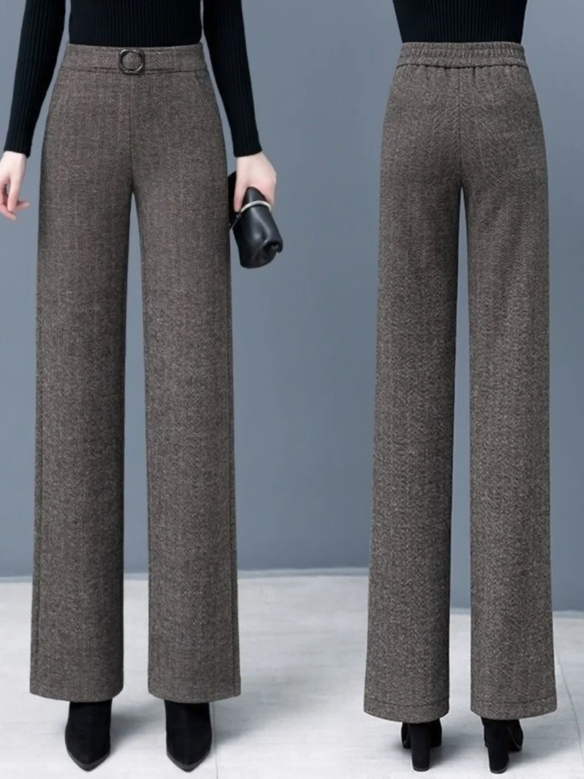 Women's Woolen Wide Leg Pants Autumn Winter New Style Slimming Loose Straight Thickened Casual Trousers Fashionable Long Pants