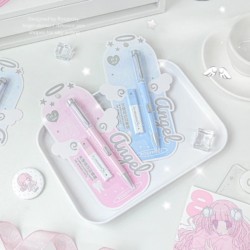 Angel Automatic Pencil Set 0.5HB Glitter Crystal Mechanical Pencil Push Button Cute Student Writing Tools Kawaii School Supplies