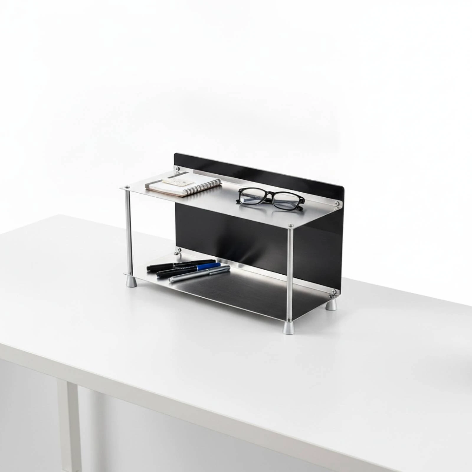 Desktop Storage Rack Compact Desk Organizer Shelf Two-Tier Storage Rack Space-Saving Tabletop Display Shelf Slim for Office