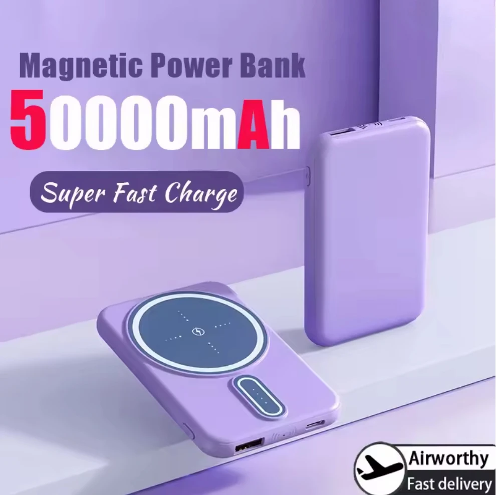 New 50000mAh 22.5W Wireless Magnetic Power Bank Ultra-Thin High Capacity Portable Super Fast Charging For iPhone Samsung Xiaomi