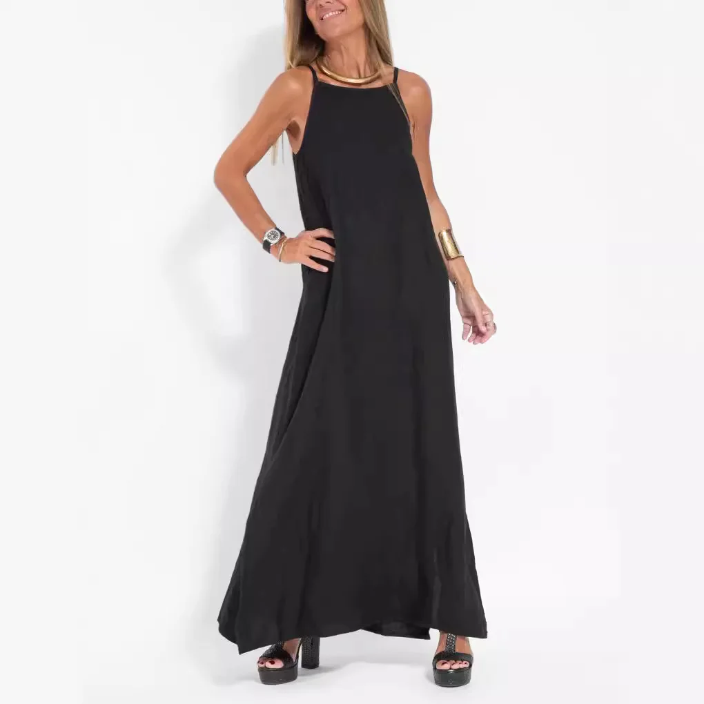 Biała sukienka Boho Maxi dla kobiet Letni elegancki pasek Spaghetti Czarna plaża Impreza Podstawowe sukienki z rozcięciem Robe Femme