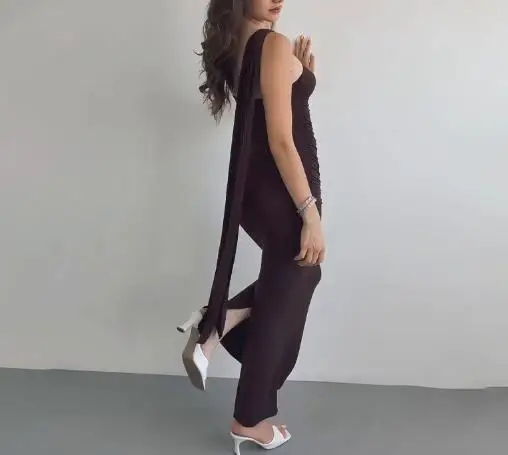 

Women's Dress 2025 Summer Latest Hot Selling Autumn New Solid Color Sleeveless Strapless Revealing Fold Collar Slim Fit Dress