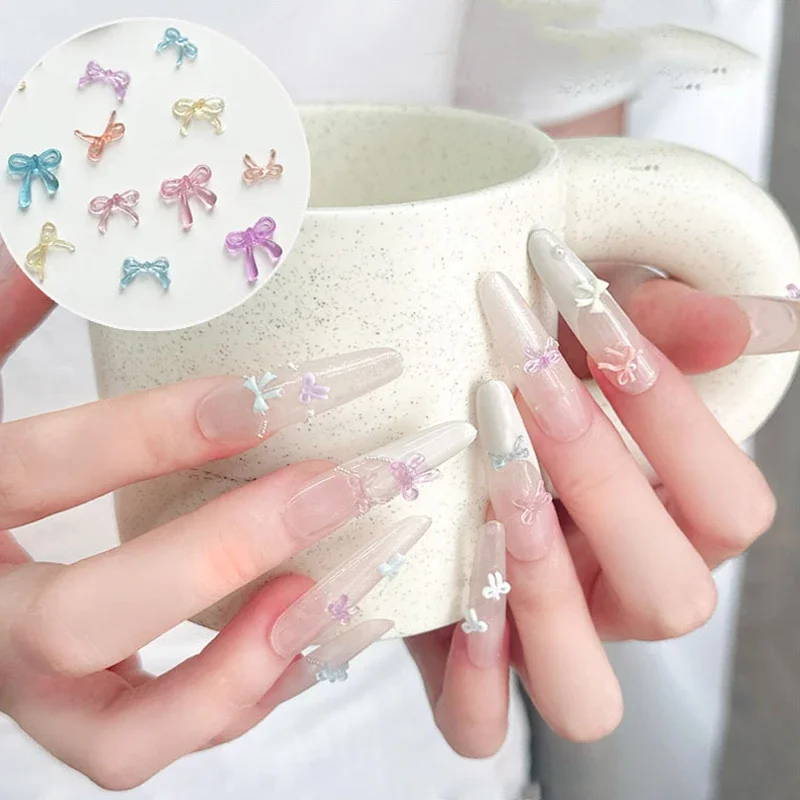 Ruban de couleur Transparent glacé doux, 100 pièces, nœud papillon, outils de décoration pour Nail Art, portant un accessoire en diamant pour Nail Art