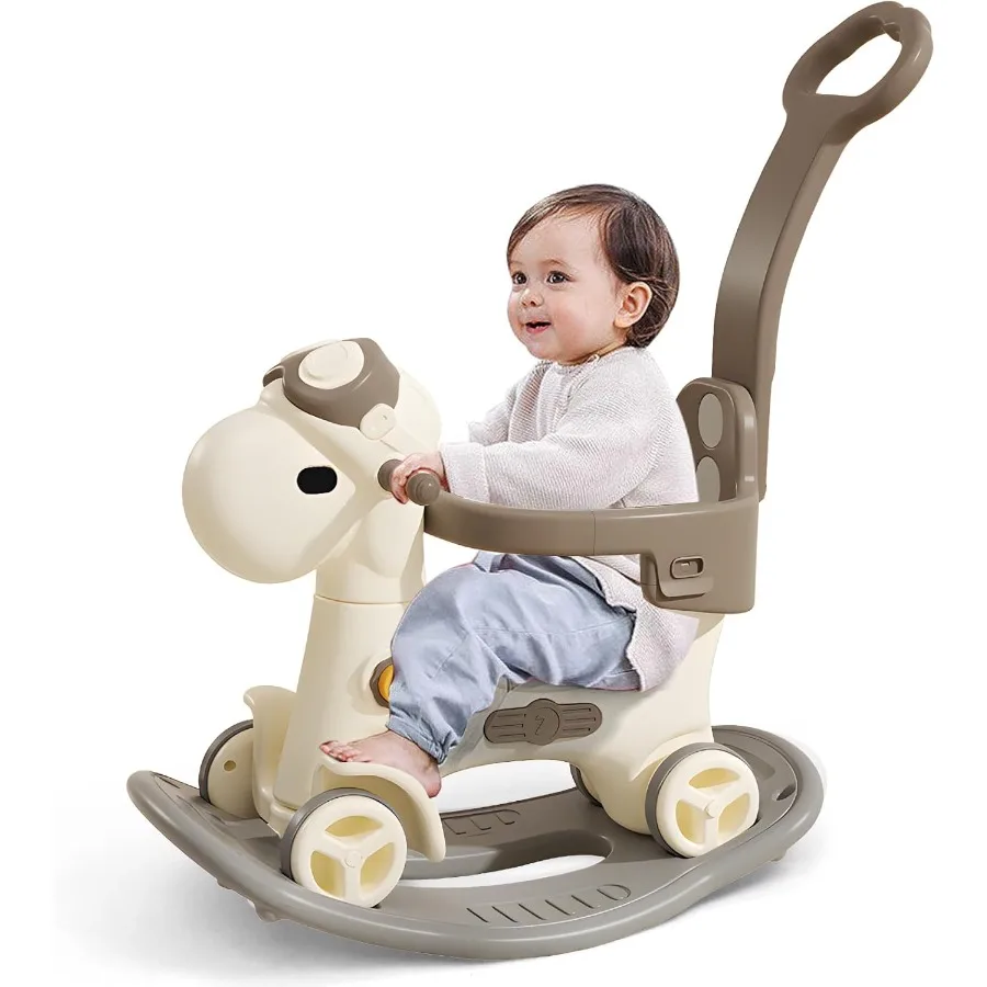 Cheval à bascule 4 en 1 pour tout-petits de 1 à 3 ans, jouet à bascule amusant, cadeau d'anniversaire pour 1 +, jouet avec Rails de garde détachables