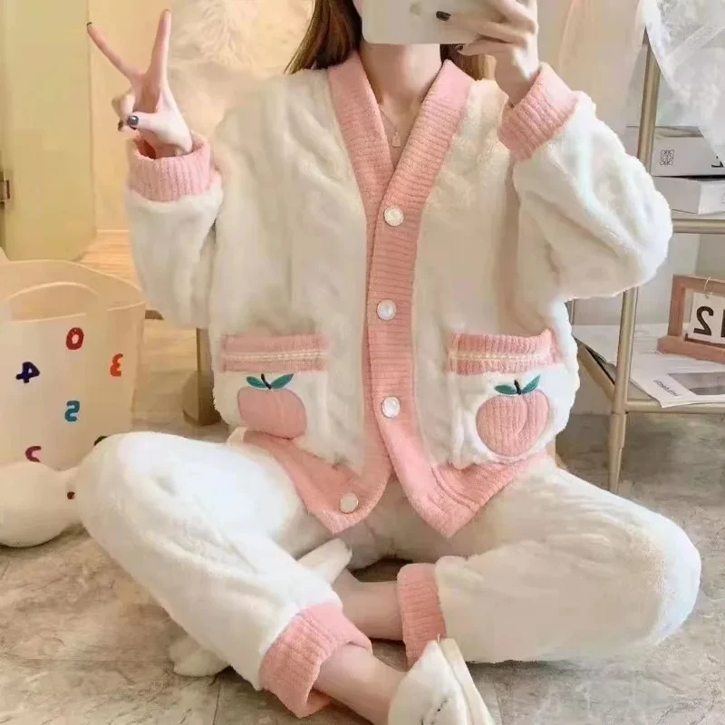 2024 New Famale Pajamas Women Fall Winter Homewear Sets Warm Relaxed Household Apparel Fashion Temperament Two-piece Sleep Suit