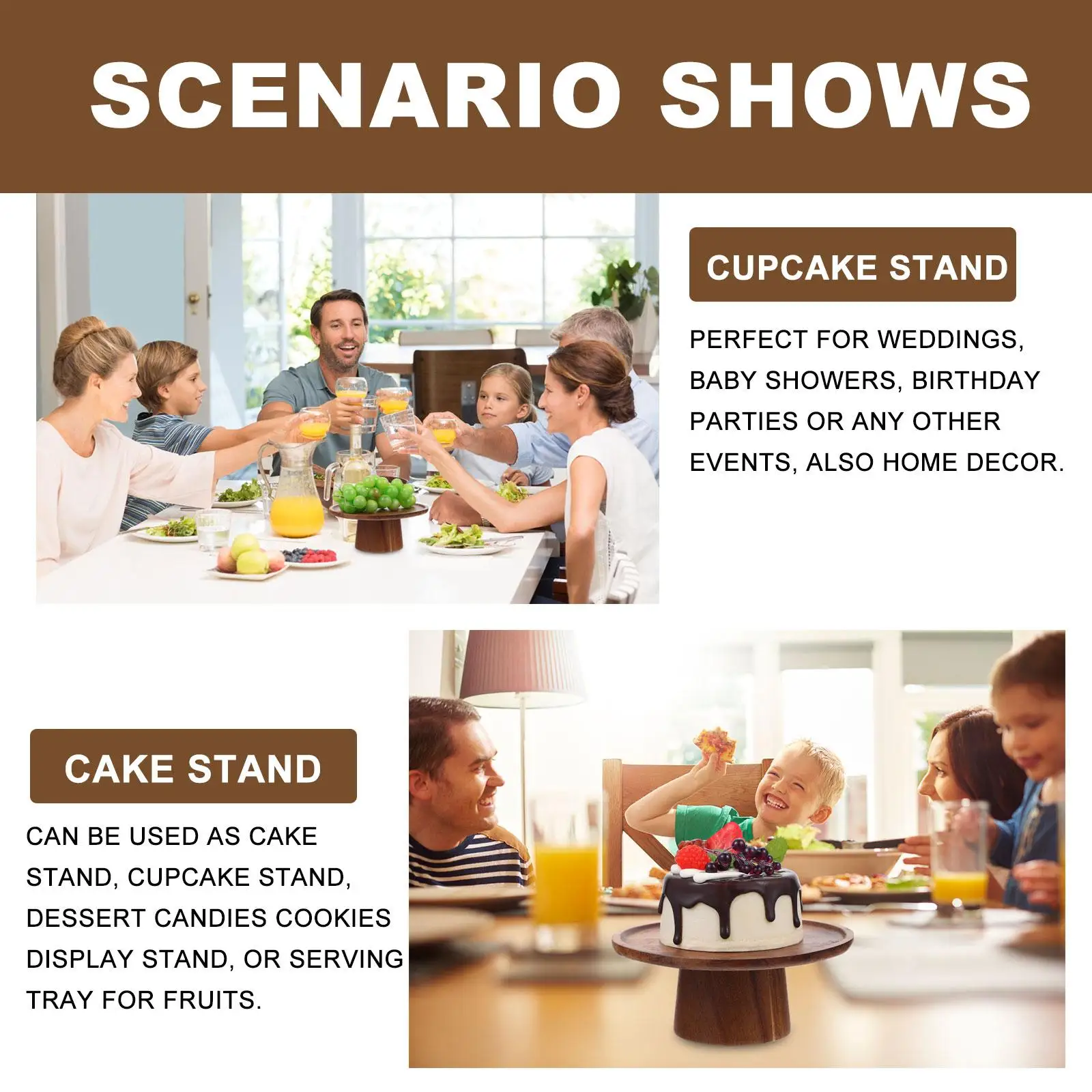 

Wooden Cake Stand Display Rack Holder Tray Dessert Candies Cookies Wedding Shower Birthday Home Decor Kitchen Bar