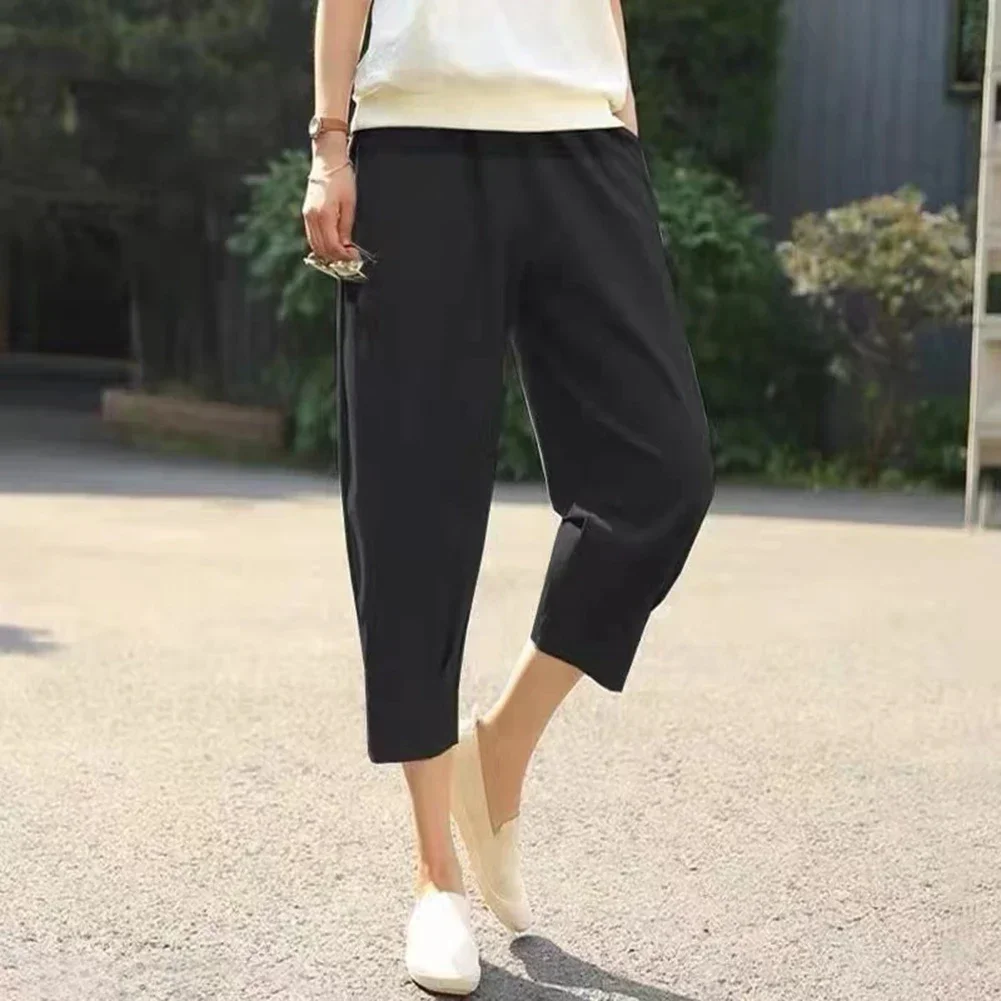 Trousers Pants Women Summer Crop Pants Carrot Pants Casual Loose Korean Pleated Pants Solid Color Trousers Brand New Casual