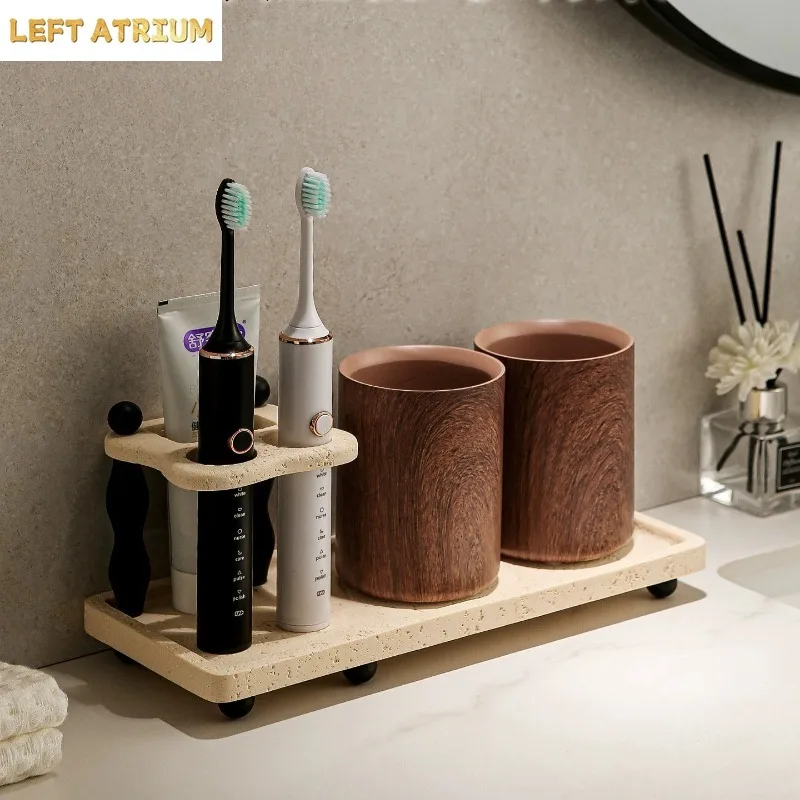 Cave Stone Bathroom Set Toothbrush Holder Mouthwash Cup 3-piece Set Home Hotel Electric Toothbrush Holder Bathroom Accessories