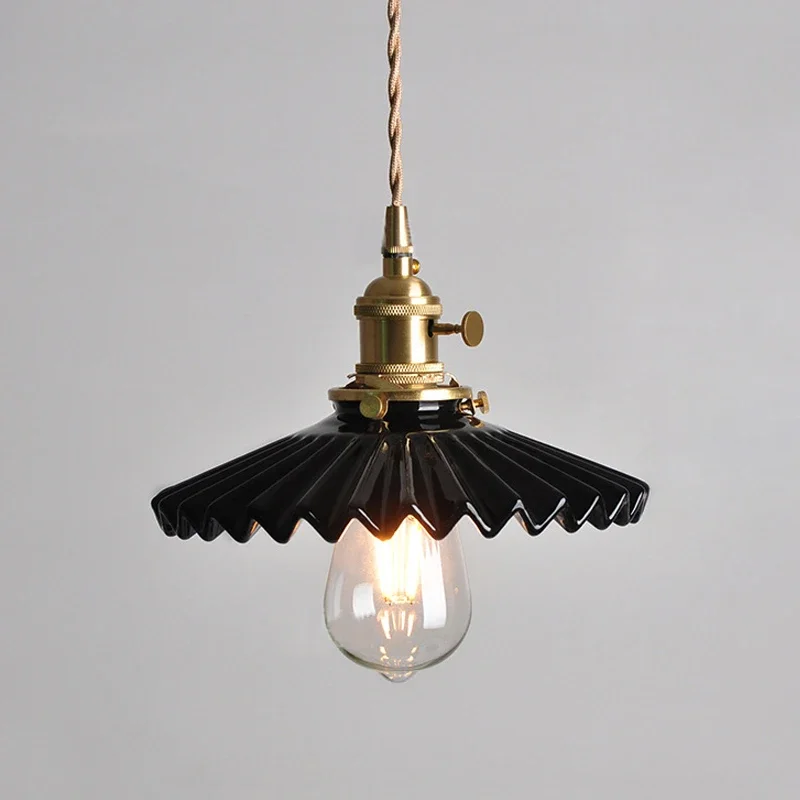 

Retro Ceramic Pendant Light Black White Vintage Hanging Lamp with Brass Socket and On/Off Switch for Kitchen Dining Room Bar