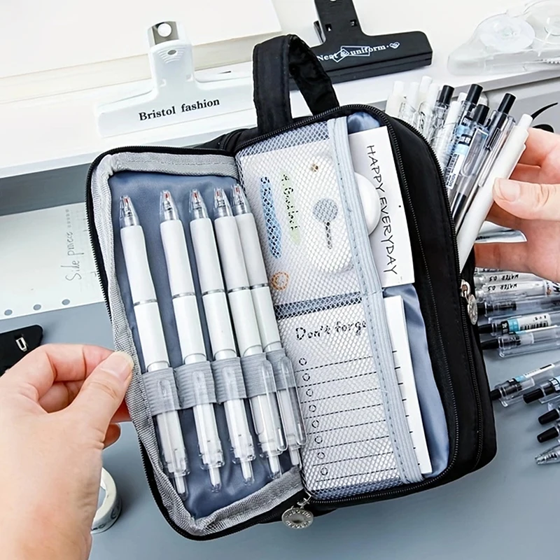 حقيبة فرشاة مستحضرات التجميل المحمولة للسفر ، سعة كبيرة ، طبقة مزدوجة ، صندوق أقلام رصاص مقاوم للماء ، حقيبة تخزين متعددة الوظائف بسيطة